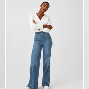 Spanx everwear seamed front wide leg jeans vintage indigo size L, Tall